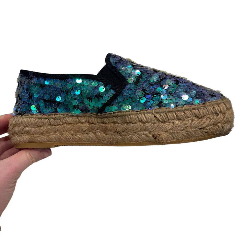Kurt Geiger Milo Sequin Flatform Espadrilles in Blue/Turquoise/Lavender Size 38 - Picture 9 of 9